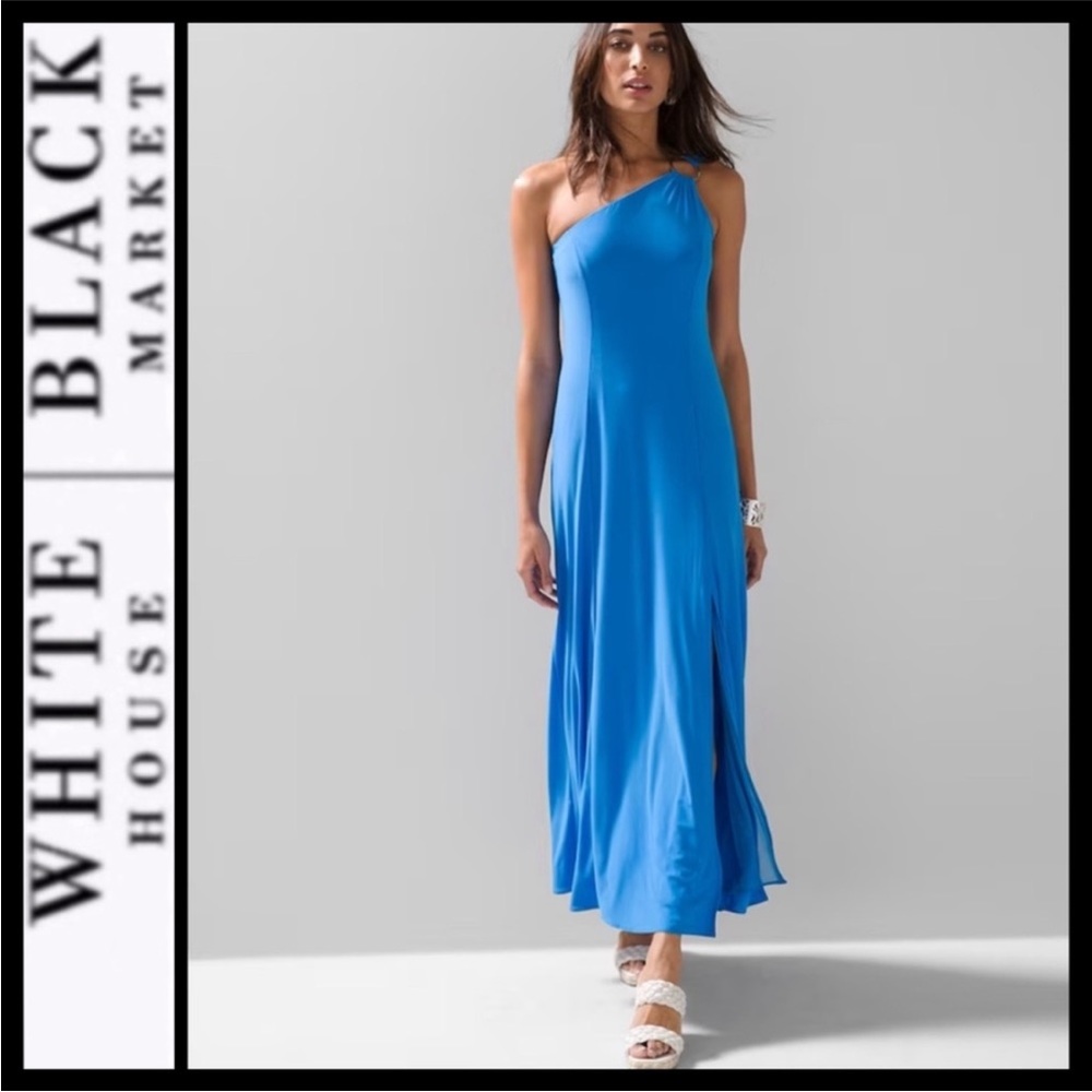 NWT WHBM One-Shoulder Matte Jersey
Maxi Dress, Size 10, Cerulean Blue